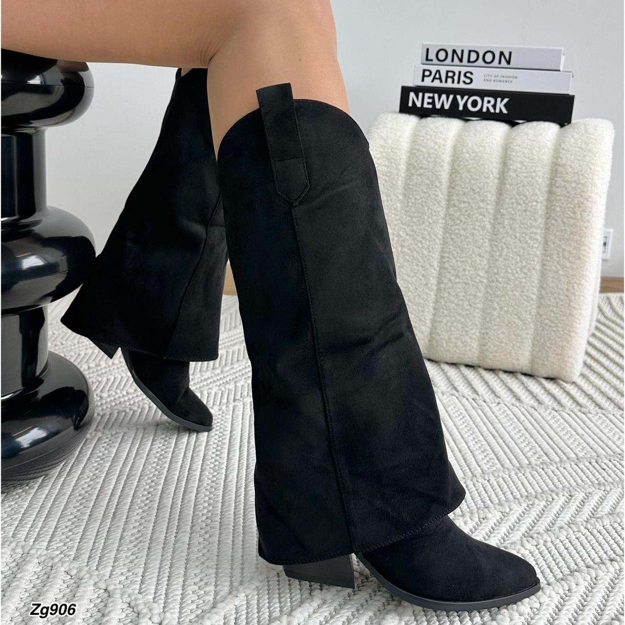 Bota texana negro doblez tacon 7cm 2P9C-X9395-31 C-24